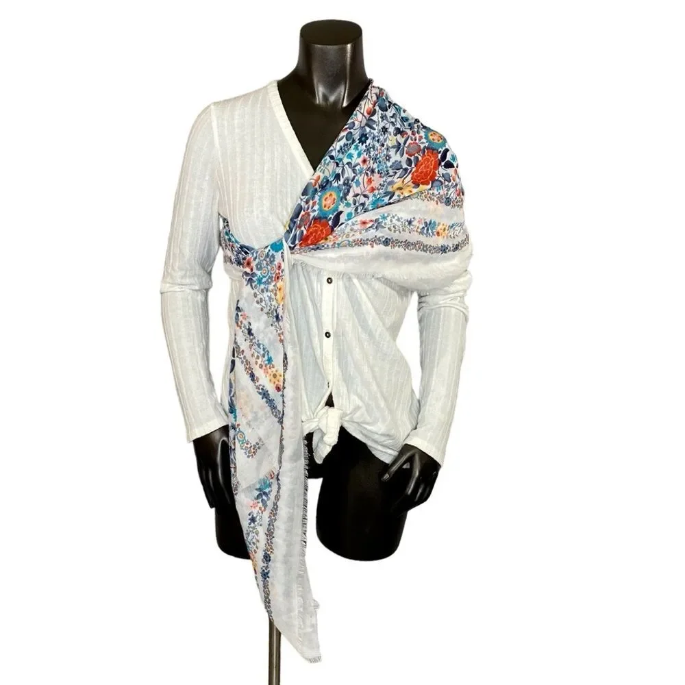 Loft Scarf Wrap Fringed Hem Cottage Core Bright Colors Spring Summer Accessory
